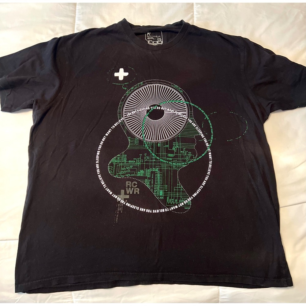 Rocawear 2XL Black Graphic T Shirt Y2K Hip Hop Streetwear Circuit RCWR Tee